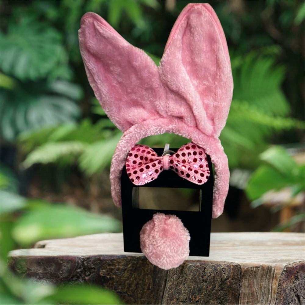 Pink Bunny Ears Headband with Bow and Tail